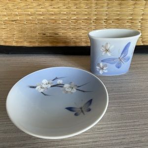 Royal Copenhagen Small Round Dish Butterfly 2800 2301 and blossom vase 2525 2849